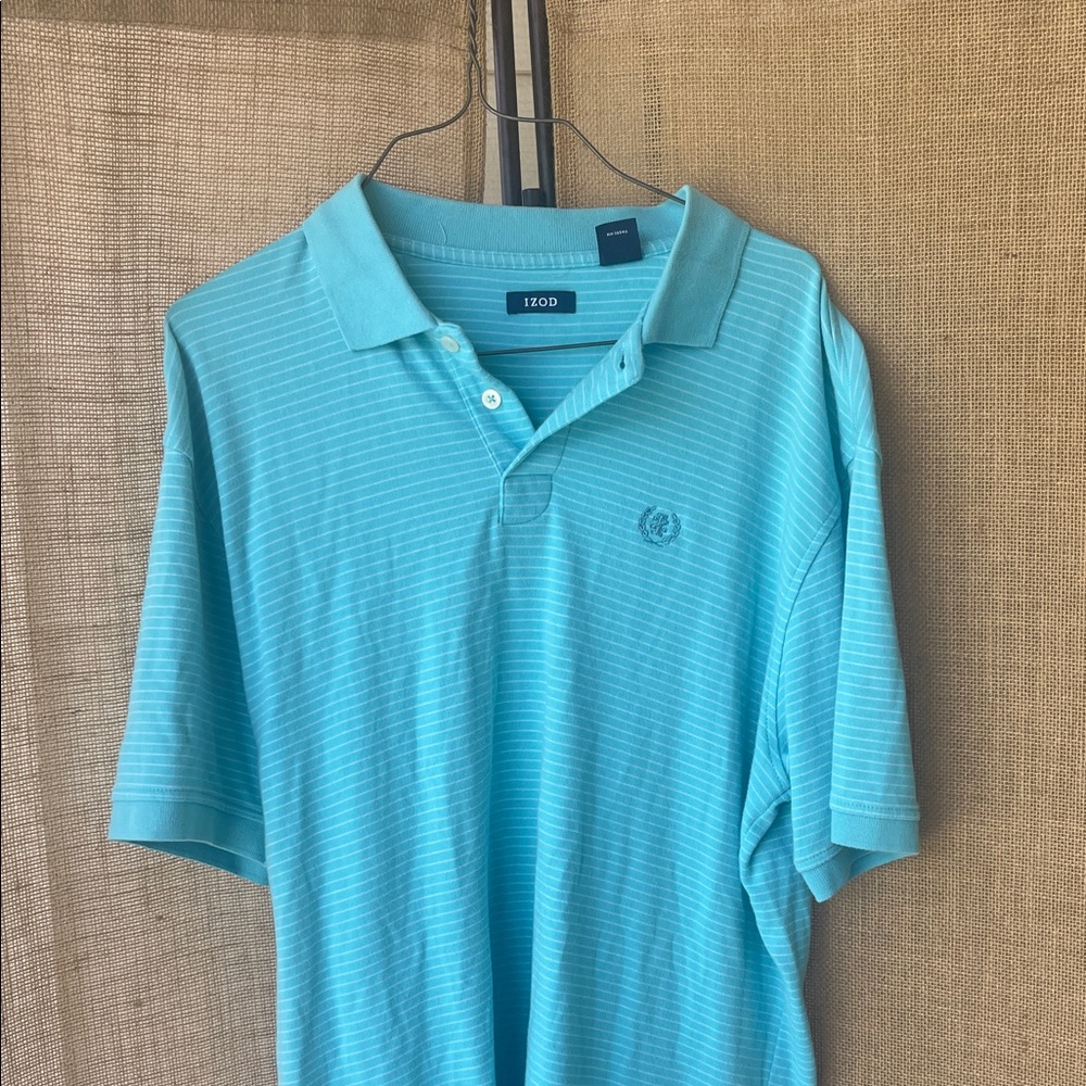 Izod Men's Light Blue Striped Polo Shirt‎